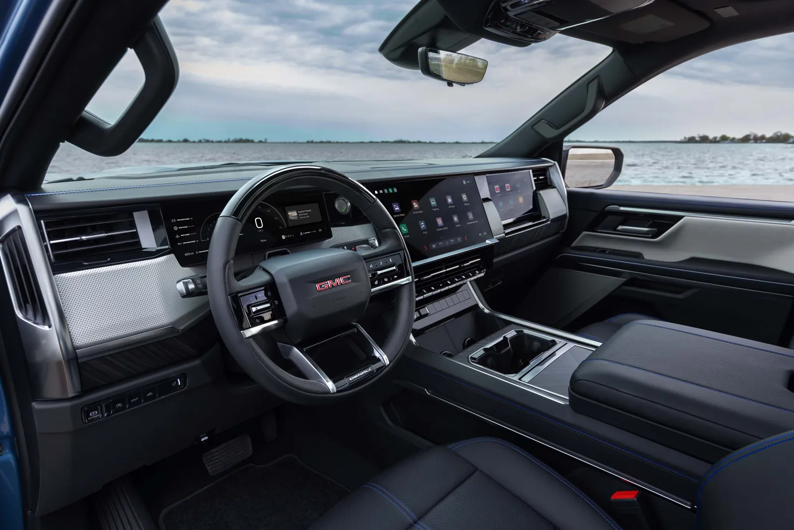 2027 GMC Sierra 1500 Denali dashboard with 16.3-inch center touchscreen