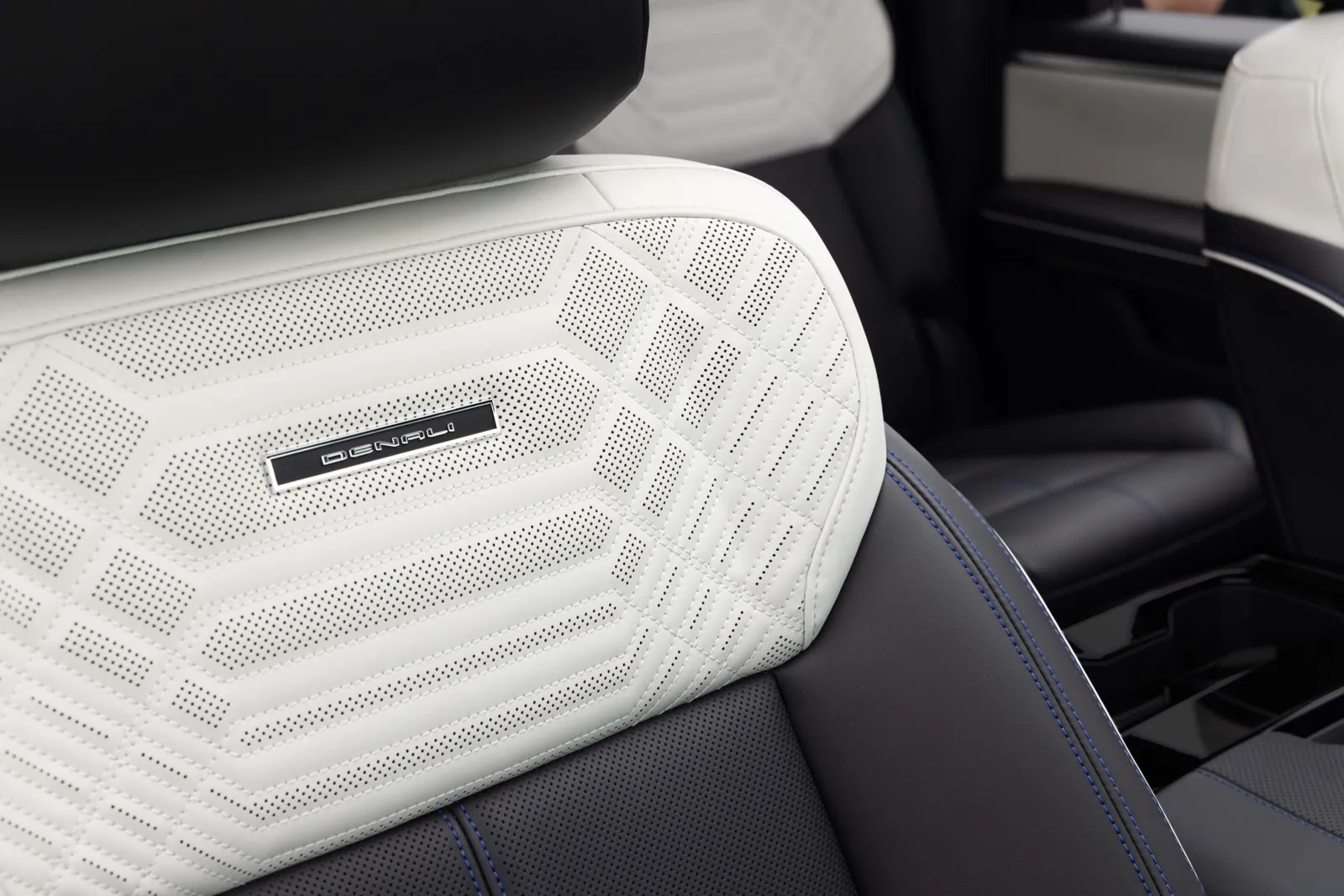 Perforated white leather Denali seat in the 2027 GMC Sierra 1500